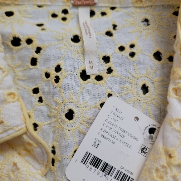 Free People Dream a Little Dream Eyelet Lace Top Womens M Cottage Butter Yellow - Picture 4 of 7